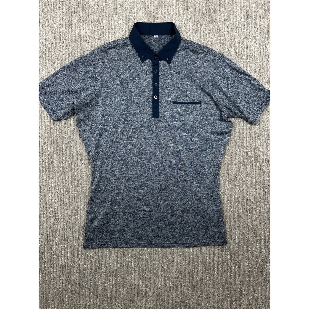 State & Liberty Mens Stretch Tech Polo Shirt Navy Blue Heathered Athletic Fit L